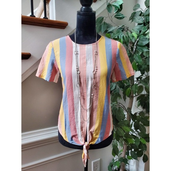 Madewell Women's Multicolor Cotton Round Neck Short Sleeve Top Blouse Size 2XS - Picture 1 of 10